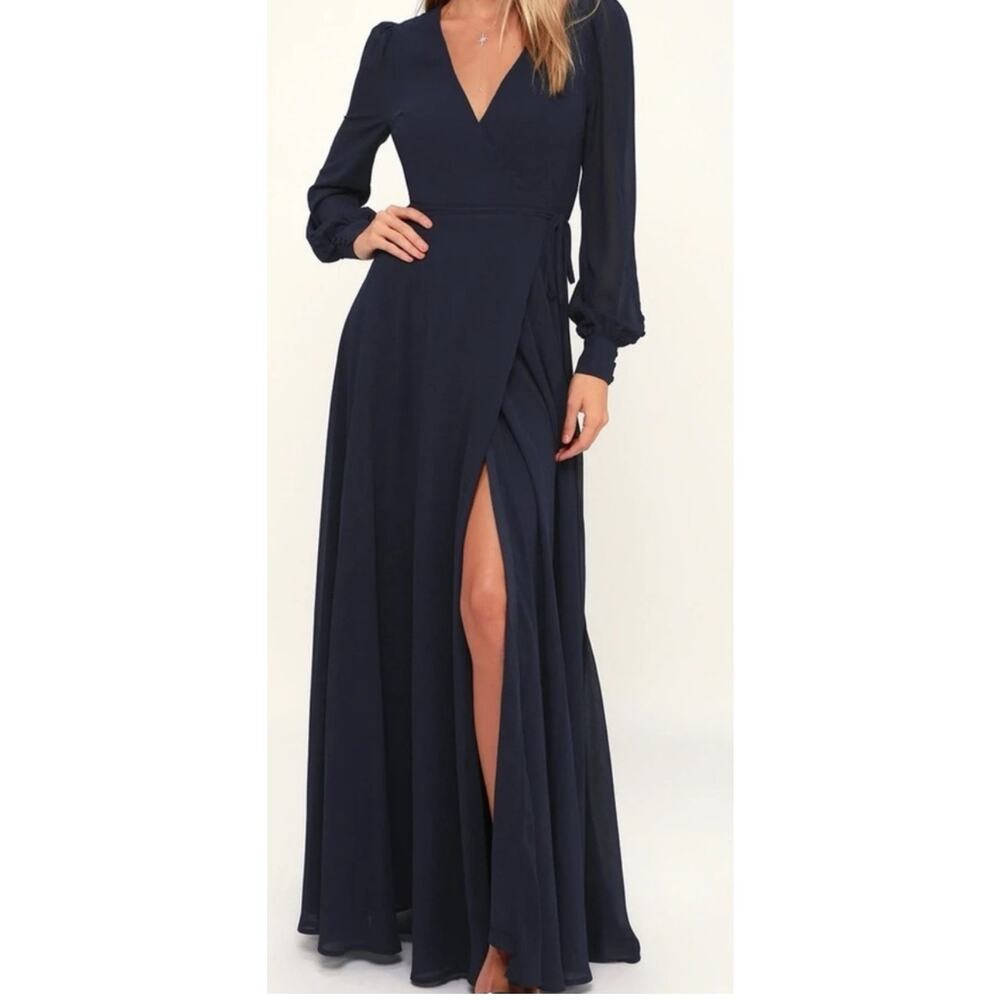 Lulu's Midnight Blue Long Sleeve Gown